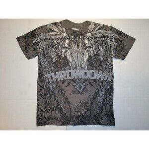Throwdown Premium Double‎ Skull Aztec Feathered Headdress AOP Mens L Logo Cross
